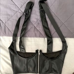 Vegan leather zippered bustier harness